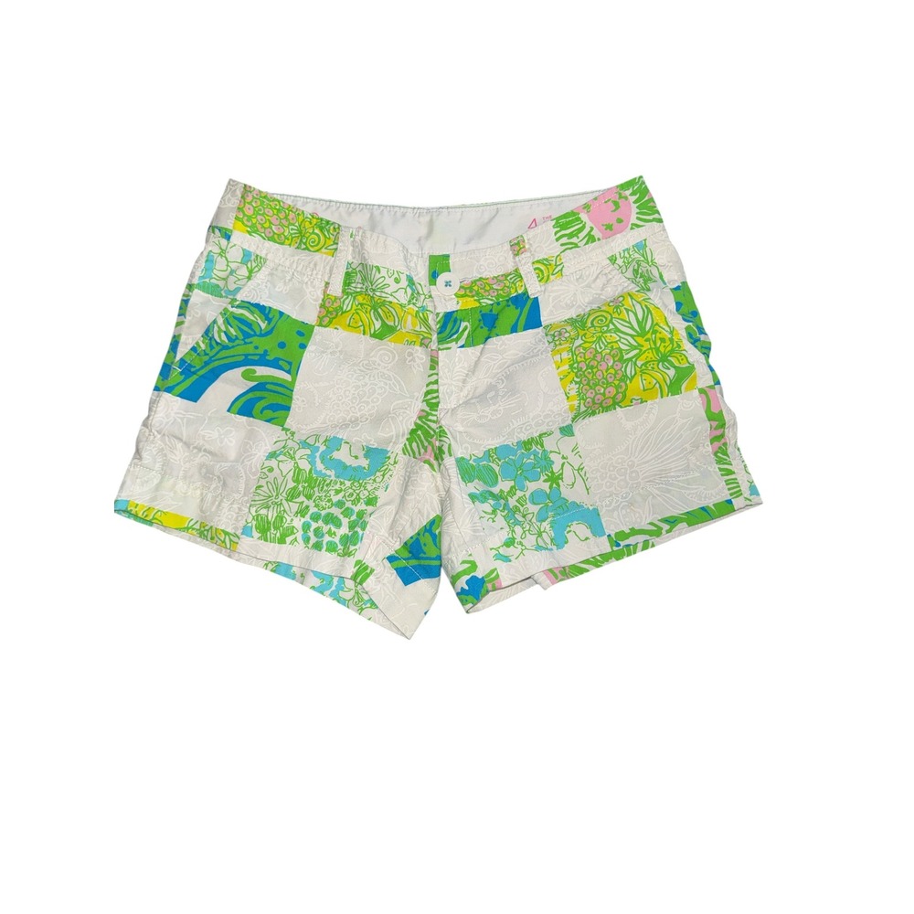 Lilly Pulitzer The Callahan Short Patchwork Floral Green Pink Blue Size 4